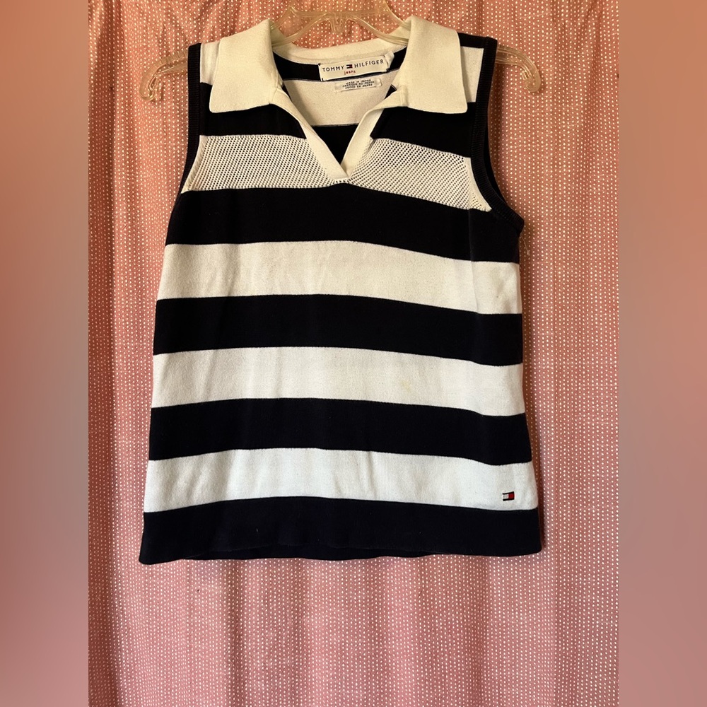 Tommy Hilfiger Navy and White Striped Top